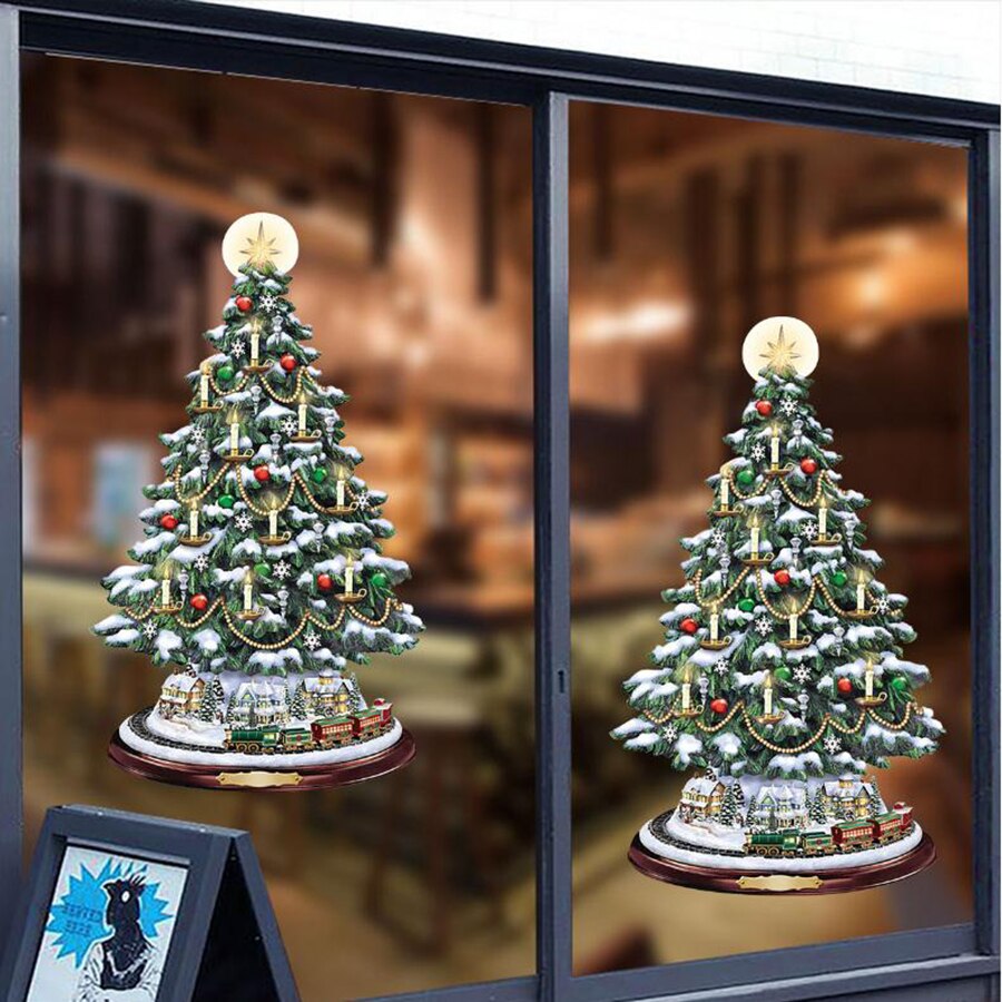 3D Kerstversiering Tree Window Stickers Dorp Huizen Met Verlichting Kerstman Sneeuwpop Muurstickers Voor Thuis
