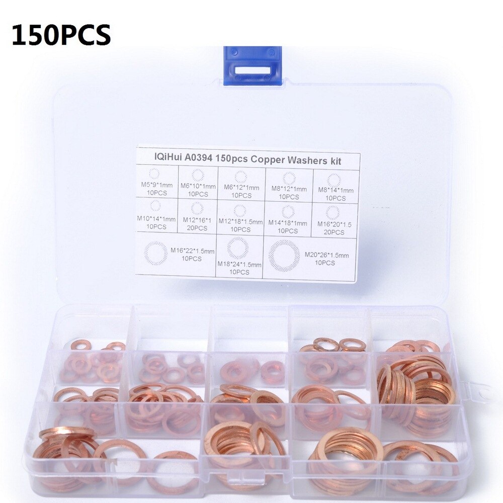 150/280PCS/Set Car Copper Washer Car Engine Oil Drain Solid Copper Ring Gaskets Flat Washer Seal Kit