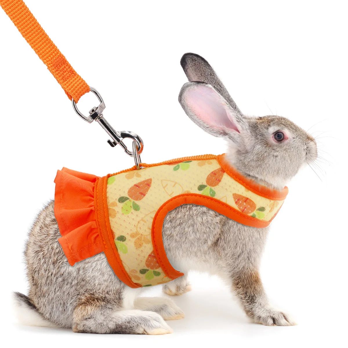 Cute Rabbit Harness and Leash Set Bunny Clothes Pet Accessories Vest Harnesses Rabbit Leashes for Outdoor Walking Pets Supplies: L / Orange