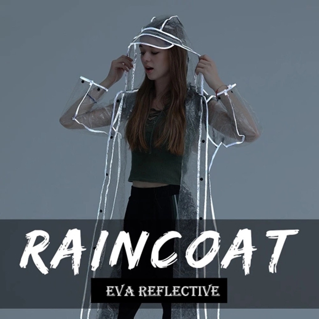 Women Reuseable Hooded Raincoat Rainy Day Reflective Lightweight Transparent Hooded Raincoat Waterproof Outside Portable Coats