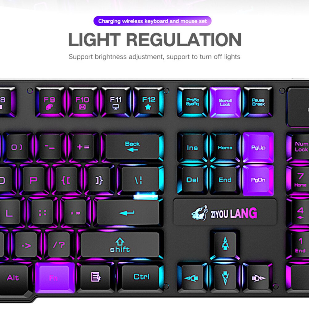 T3 Wireless Rechargeable Colorful Light Gaming Keyboard Mouse Set for Laptops