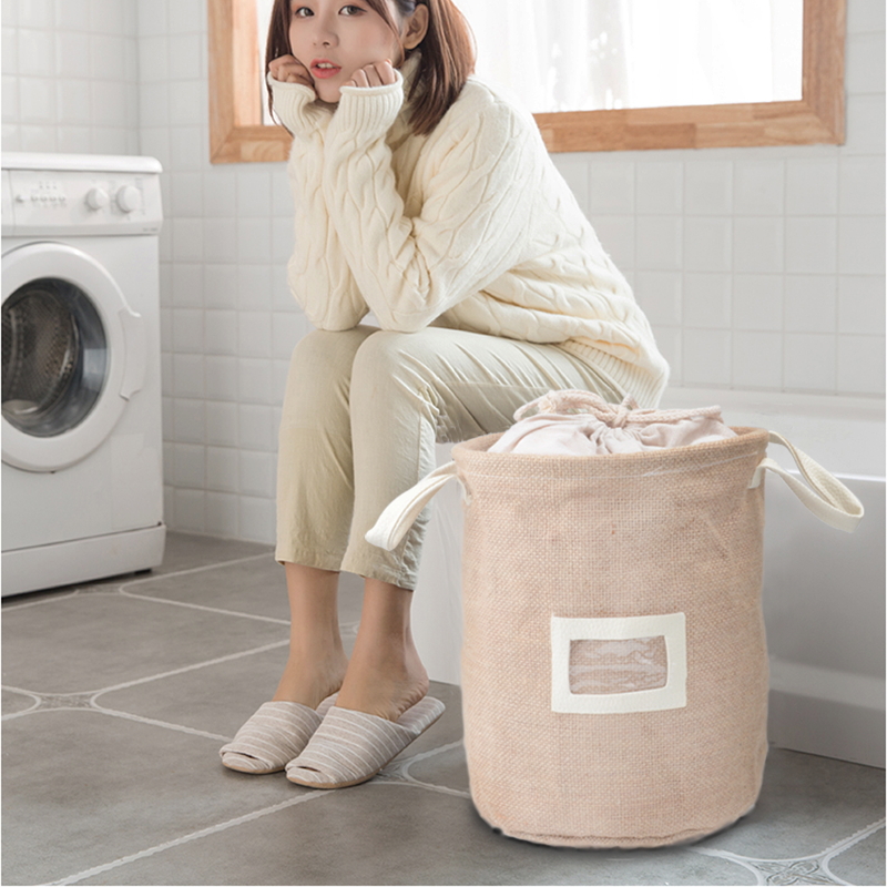 Storage Basket Natural Jute Dirty Cloth Collect Bag Laundry Bag Basket Cloth Storage Folding Organizer Waterproof Storage Box