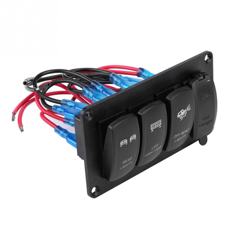 12/24V Dual Light Switch 3 Switch + REAR LIGHTS /LED LIGHT BAR/OFF-ROAD LIGHTS 3.4A Car Charger Switch Panel
