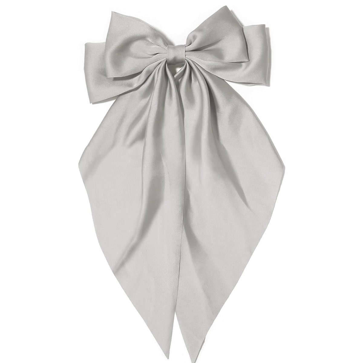 Grampo de cabelo com laço rosa feminino, grande laço de cetim branco, clipe de jacaré de cauda longa, laço de cabelo grande para meninas adequado para aniversário de casamento dan: CINZA