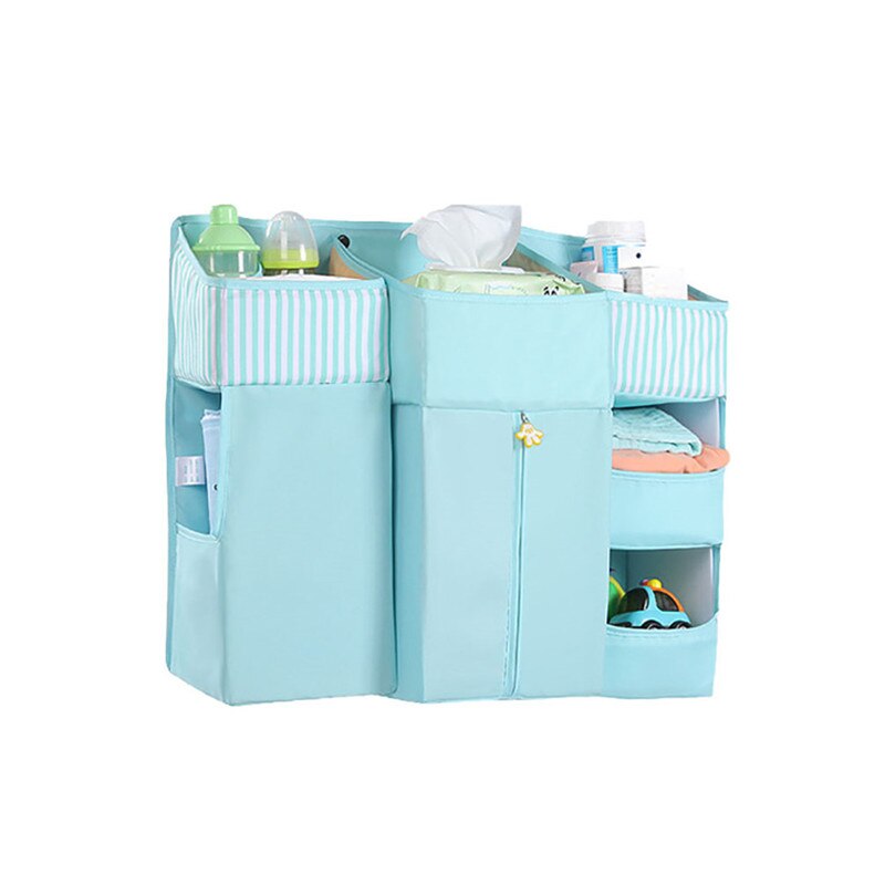 Crib Organizer For Baby Crib Hanging Storage Bag Baby Clothing Organizer For Essentials Bedding Diaper Nappy Bag: blue