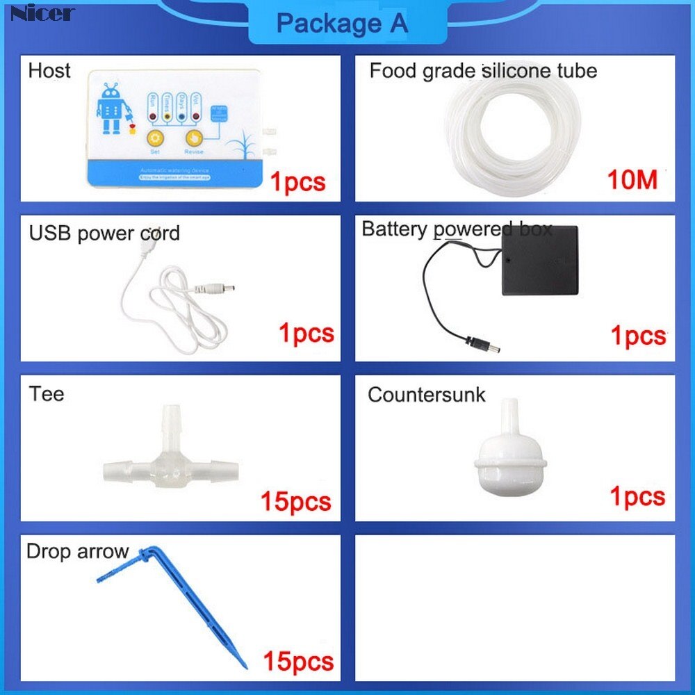 Automatic Watering Device Drip Irrigation Timing System Garden Water-Saving Smart USB / Solar Irrigation System Battery Powered: Package A