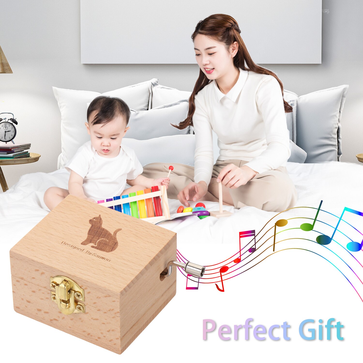 1PC Antique Music Box Wooden Hand Crank Classical Musical Boxes Children's Birthday Mother's Thanksgiving Day Memorial