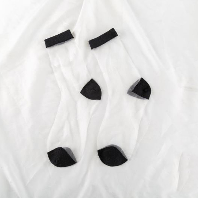 rainbow stripe Transparent Silk Socks Women Ultra-thin spring summer socks style Japan Glass fiber Invisible socks: Pure black