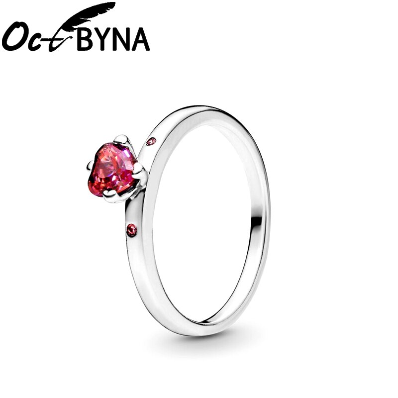 Octbyna Rode Kleur Crystal Ring Voor Vrouwen Romantische Liefde Hart Zilver Kleur Vinger Ring Voor Vrouwen Bruiloft Sieraden: 6