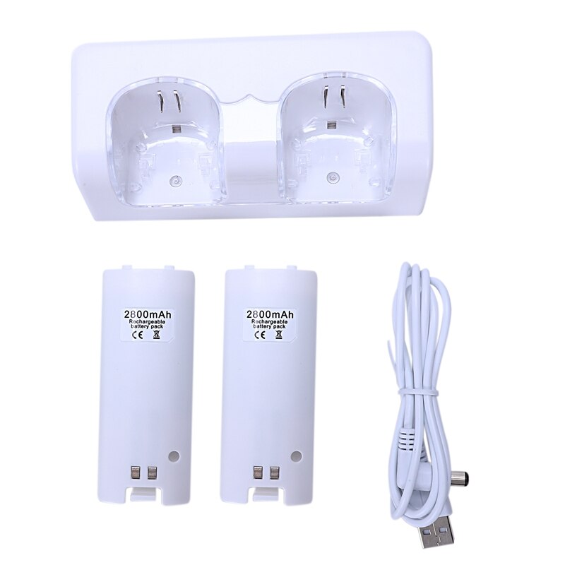 2 Poort + 2 Batterij 2800 Mah Station Van Oplader Plastic Laadstation Voor Nintendo Wii Wiimote Handvat