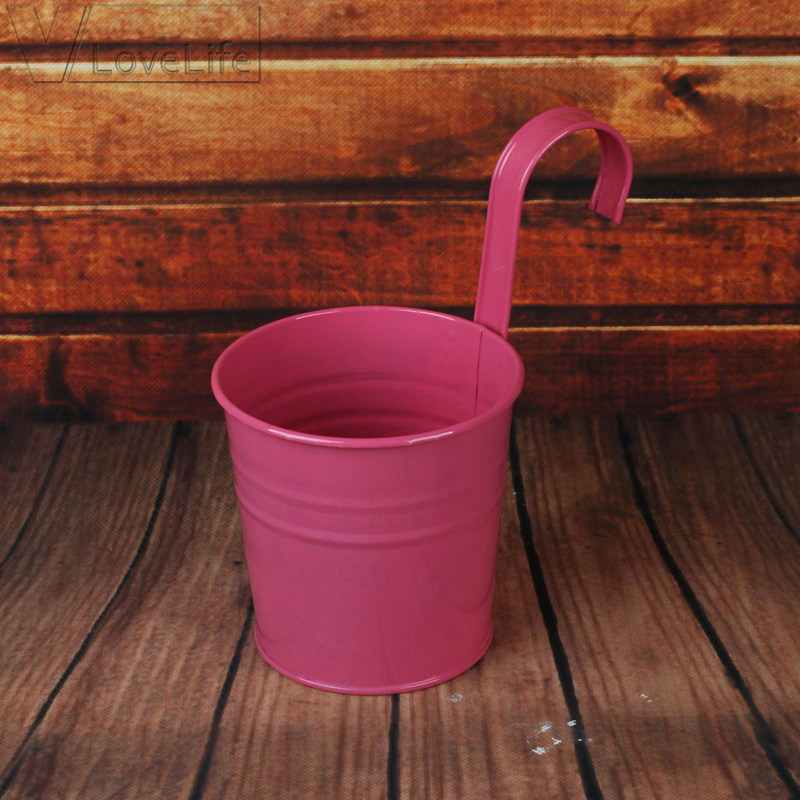 Macetas colgantes de pared para jardín y balcón, cubo de Metal, soporte para flores, 10 colores: Rose red / 5pcs