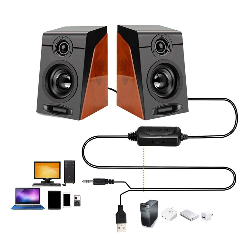 3Wx2 Computer Speakers with Surround Stereo USB Wired Powered Multimedia Speaker for PC/Laptops/Smart Phone