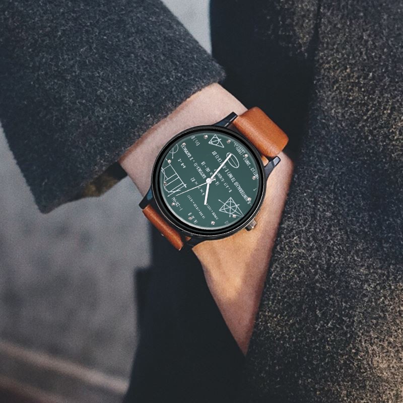 Miler Mens watch leather quartz Mathe matical formula prints wrist watch men causal relogio masculino erkek kol saati