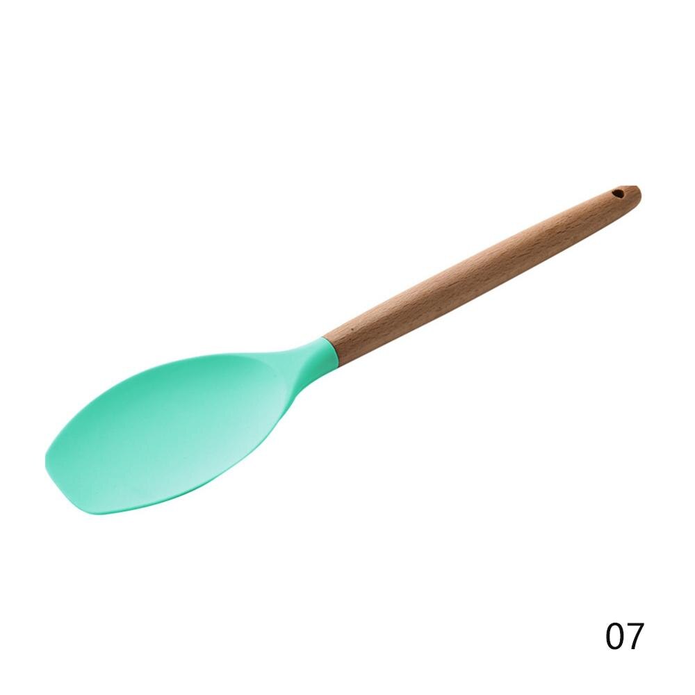 Wood Silicone Cooking Cake Utensils Natural Wood Handle Cooking Tools Turner Tongs Spoon Spatula Bakeware Kitchen Tools: Spatula Green