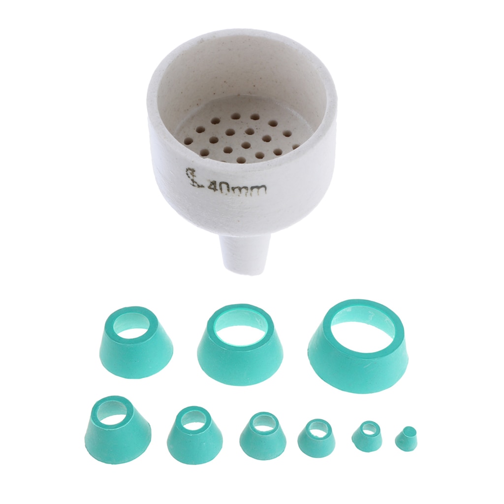 Pack of 9pcs Rubber Buchner Funnel Flask Tapered Filter Adapter Cone Set&amp;Porcelain Buchner Funnel Chemistry Labware 40mm