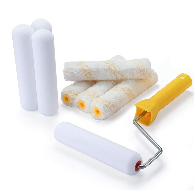 9Pcs Verf Roller Tool Kit 6 Inch Foam Verfroller Verfroller Frame Met Schuim Roller En Microfiber 3/8Inch Roller