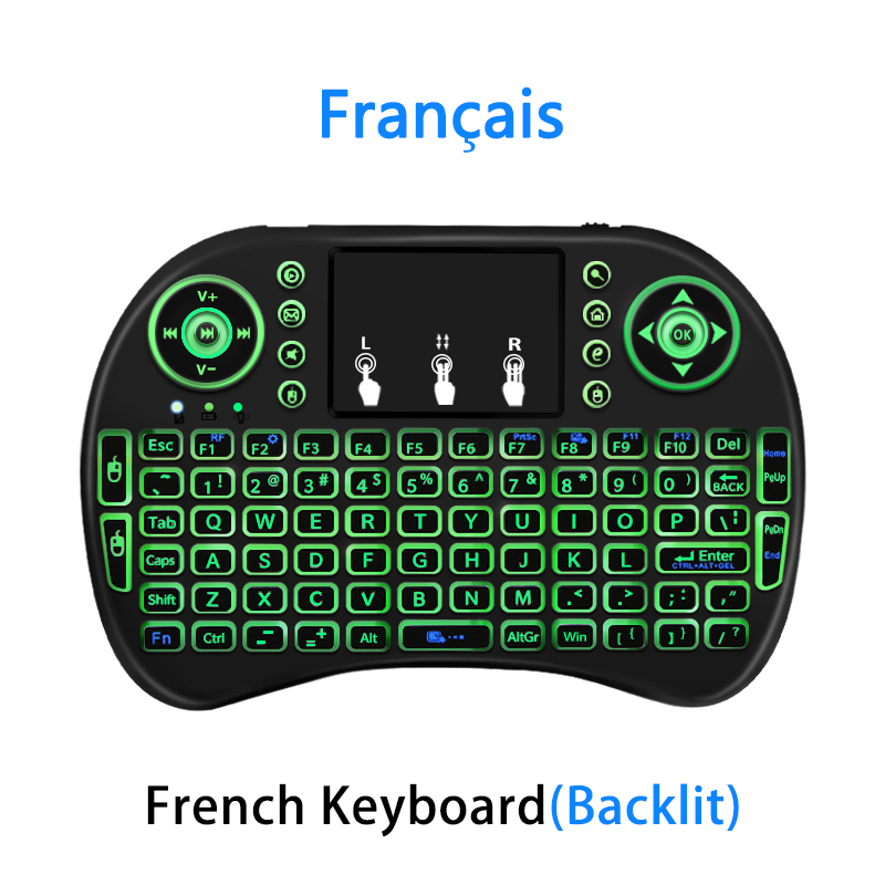 2.4Ghz Wireless Keyboard 7 color backlit i8 Mini Russian English 3 colour Air Mouse with Touchpad Remote Control Android TV Box: French Backlit / Use AAA battery