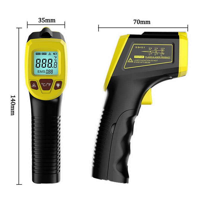 Termómetro infrarrojo IR con pantalla LCD, pirómetro Digital sin contacto, medidor de temperatura, punto-50 ~ 600 grados, termómetro