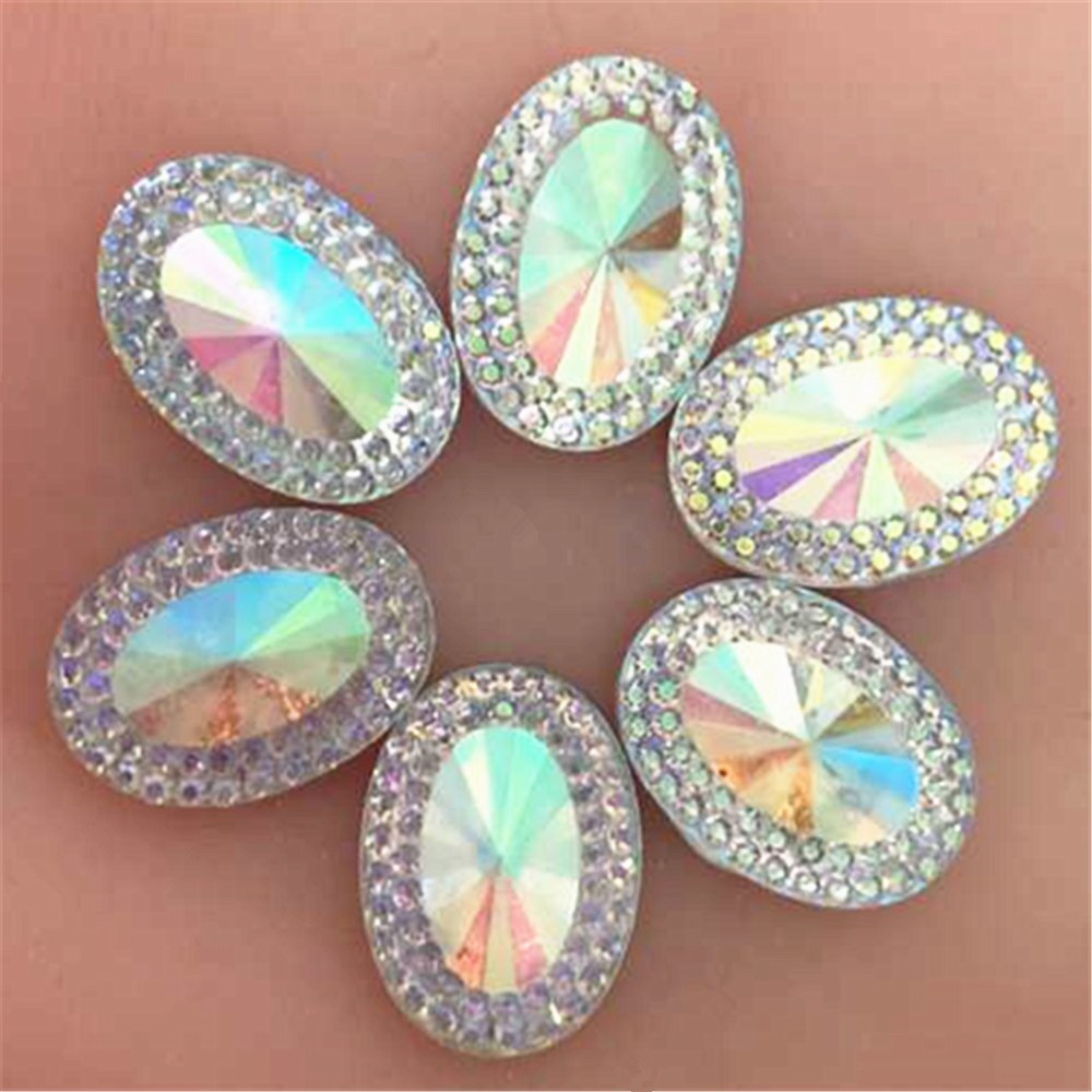 40 pcs 13*18mm Oval Resin Rhinestones Crystal Flat terug Sieraden Decoratie: White