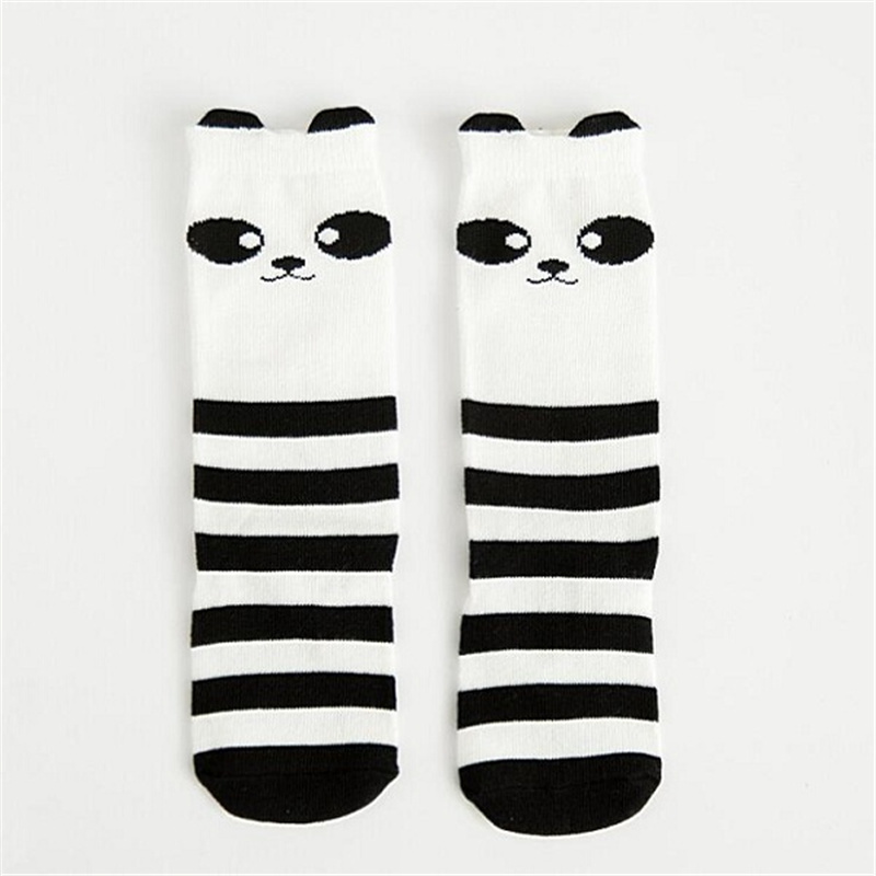 Bomuld baby sokker dyr trykt knæ høj børn dreng pige søde sokker anti slip tegneserie kat panda benvarmere: 24m