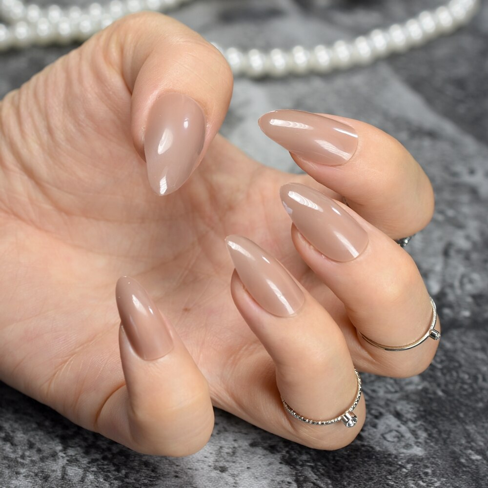 Ovale pointu bout aiguille Faux Ongles café marron couleur Faux Ongles goutte d'eau Faux Ongles conseils couverture complète manucure Ongles artificiels