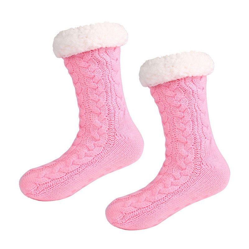Vinter dam tofflor strumpor fleece foder stickade mjuka strumpor halkskydd utomhus sport skridskoåkning skidåkning varma strumpor: Sid