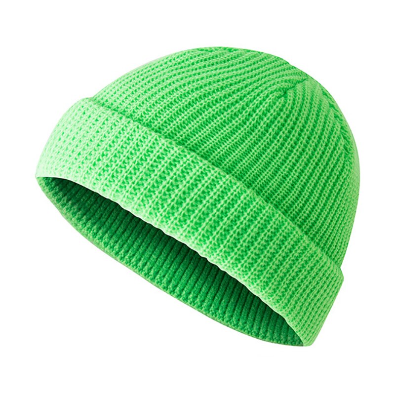 Moda cappello lavorato a maglia Casual corto comodo berretto elastico inverno riscaldamento cappello universale per uomo donna HB88: Fluorescent green