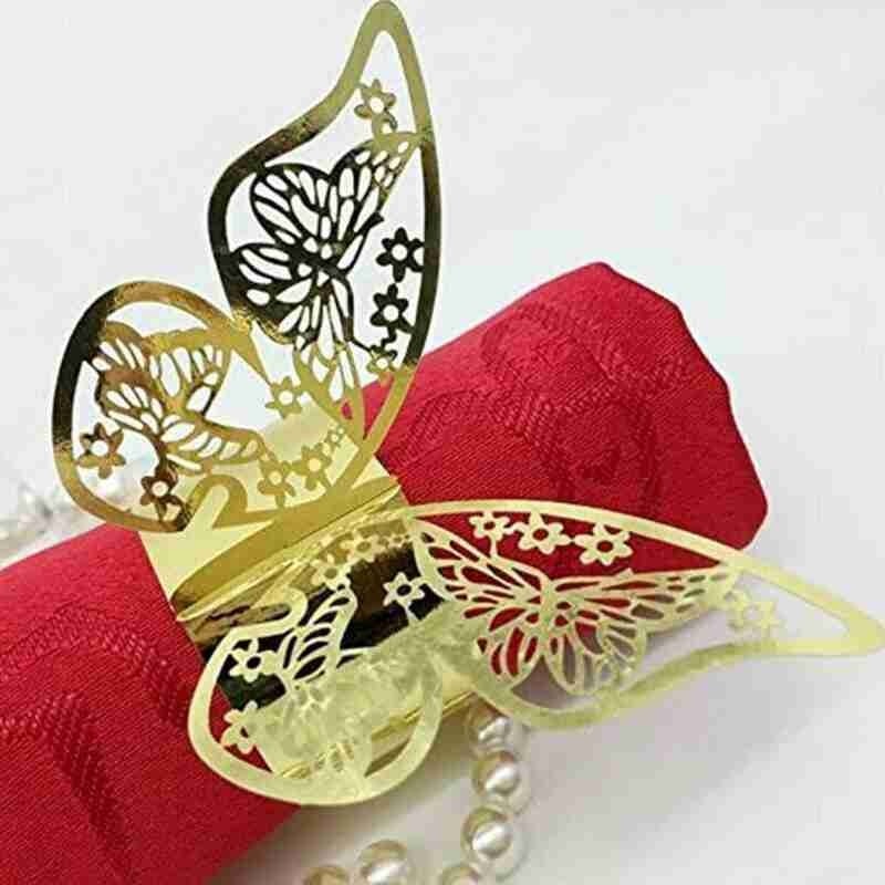50pcs 13 Colors Hollow Butterfly Napkin Rings Holders Cut Paper Hotel Birthday Wedding Xmas Party Napkins Rings Holders