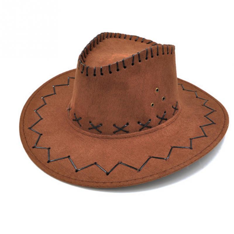 Afslappet cowboyhat solhat cowgirls børn hat kunstig ruskind bred skygge fritid halloween børn hat  #5: Brun