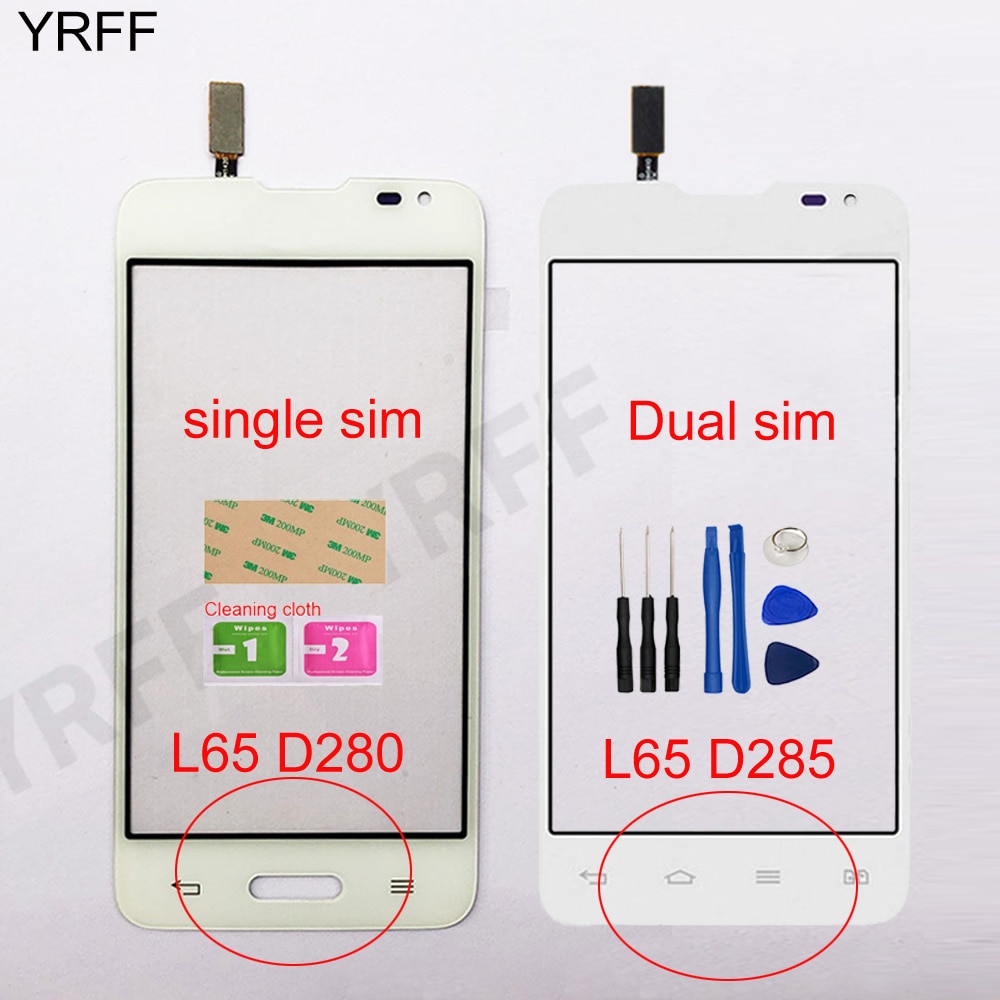 4,3 "táctil para series LG III L65 D280 D280N Dual Sim L65 D285 Digitalizador de pantalla táctil Sensor táctil de reemplazo del panel de la lente