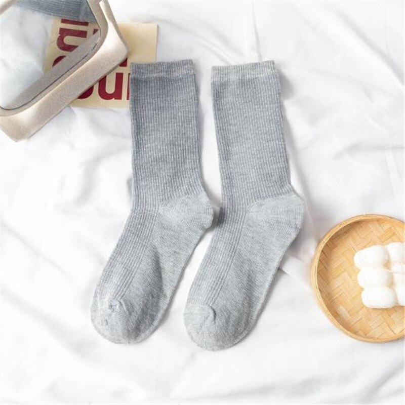 Women Japanese Korea High School Girls High Socks Loose Solid Colors Double Needles Knitting Cotton Long Socks: WZ020-14