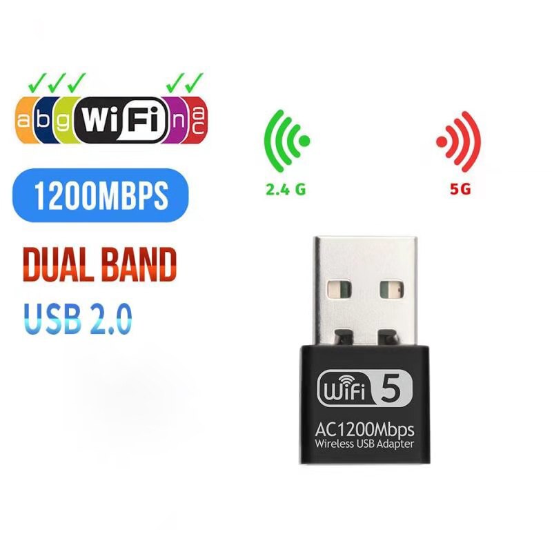 USB Antenna 5G Wifi Adapter 1200Mbps Dual Band Drive-Free USB Wifi Dongle Wireless Network Card For Desktop Laptop Windows MAC