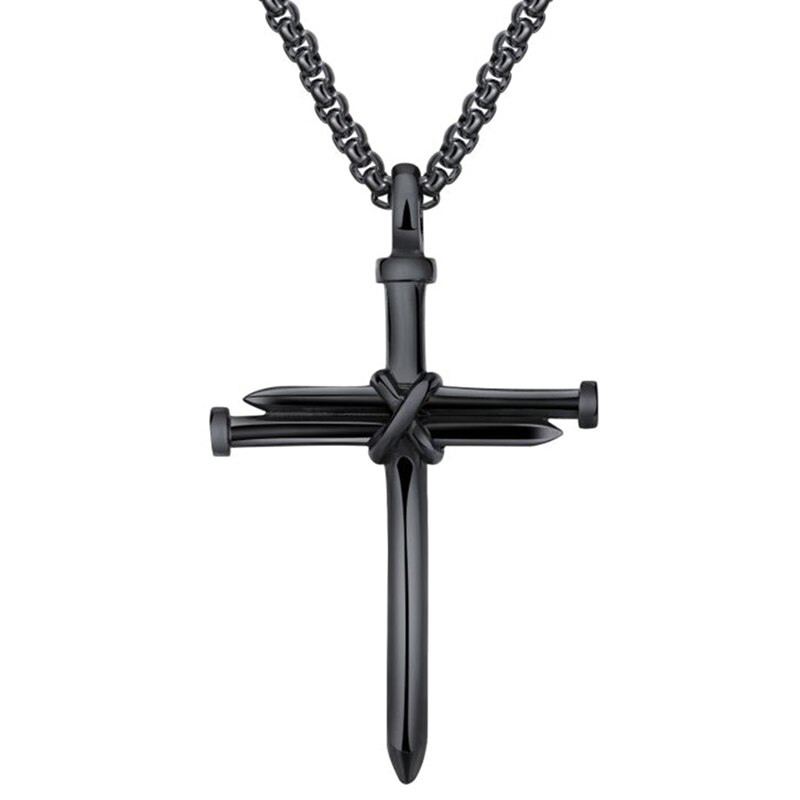 Männer Schmuck Edelstahl Nagel Seil Kreuz Anhänger Halskette: Schwarz