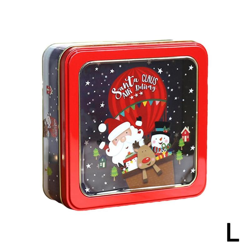 Boîte à biscuits en fer blanc, fenêtre transparente Rectangle Film carré emballage de noël boîte à chocolat cuisson boîte à bonbons T3Z8: L