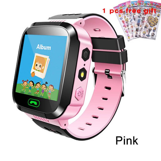 Q02 enfants montre intelligente caméra éclairage enfants regarder écran tactile SOS appel LBS suivi localisateur enfants bébé montre intelligente: Pink with sticker