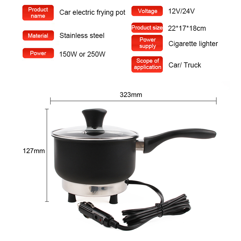 12V/24V Multifunktionale Elektrische Kochpfanne Mini Reiskocher Suppe Eintopf Heizung Pot Reise Auto/Lkw Bratpfanne Lunchbox