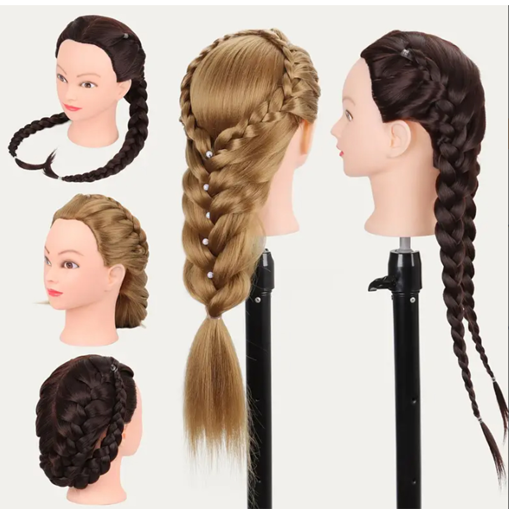 Mannequin Head 100% Synthetic Hair Hairdresser Training Head With Stand Manikin Cosmetology Doll Head For Braiding Styling