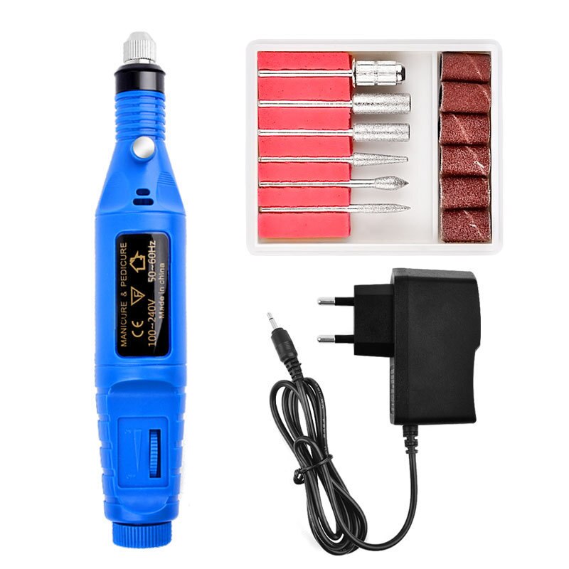Professionele Elektrische Nagel Boor Machine Manicure Machine Pedicure Boor Set 6 Bits Keramische Nagelvijl Nail Boor Apparatuur Gereedschappen: blue / us