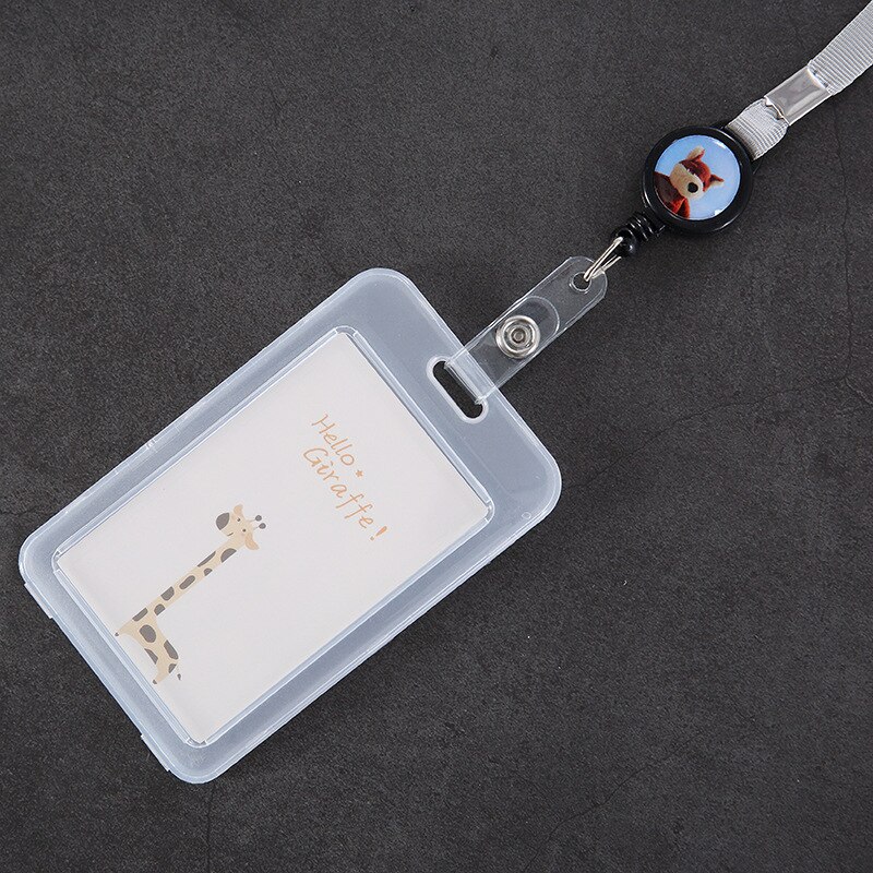 1PCS Cartoon PVC Student School Bus ID Creidt Card Holder Bag Case Nurse Doctor Office ID Name Bank Card Cover With String