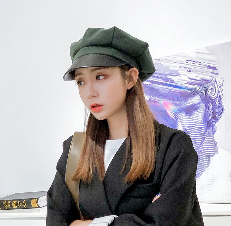Boina de tela de lana de color sólido con retazos gorra octogonal artista gorro primavera Otoño Invierno boina para mujer