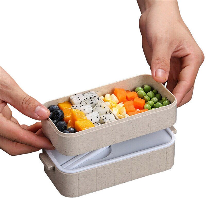 Student Lunch Box Compartment Office Worker Double Heating Lunch Box Microwave Dinnerware Food Storage Container Lunchbox @C