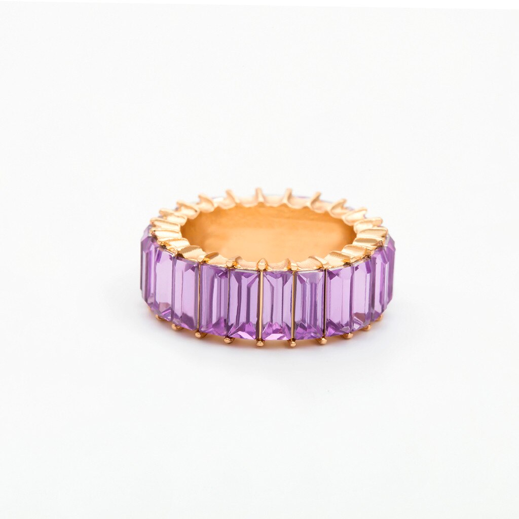 Anillo exquisito con tachuelas para mujer, piedra geométrica del arco iris, de joyería de boda, Anillos de Anel Anillos de la Alianza # jink