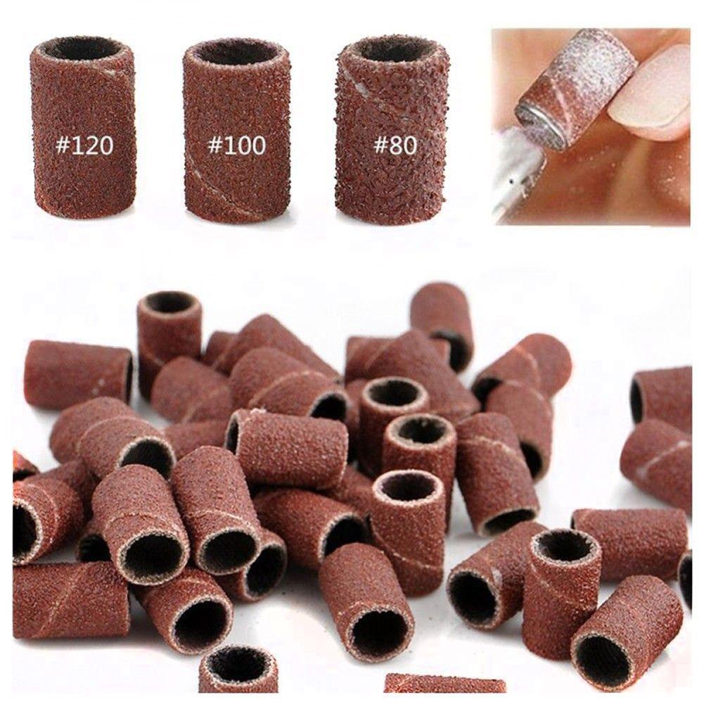 100Pcs Polisher Machine Bits Drill Grit Sanding Band Grinding Ring Nail Art Tool Drill Bit Accessories Sandpaper Rotary Tools