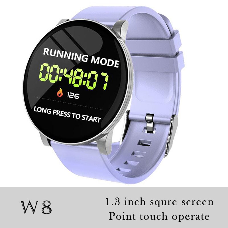 696 K9-WF Full Touch Pedometer Smart Watch Fitness Tracker Heart Rate Monitor Blood Pressure Smartwatch Monitor Smart Bracelet: W8 Purple