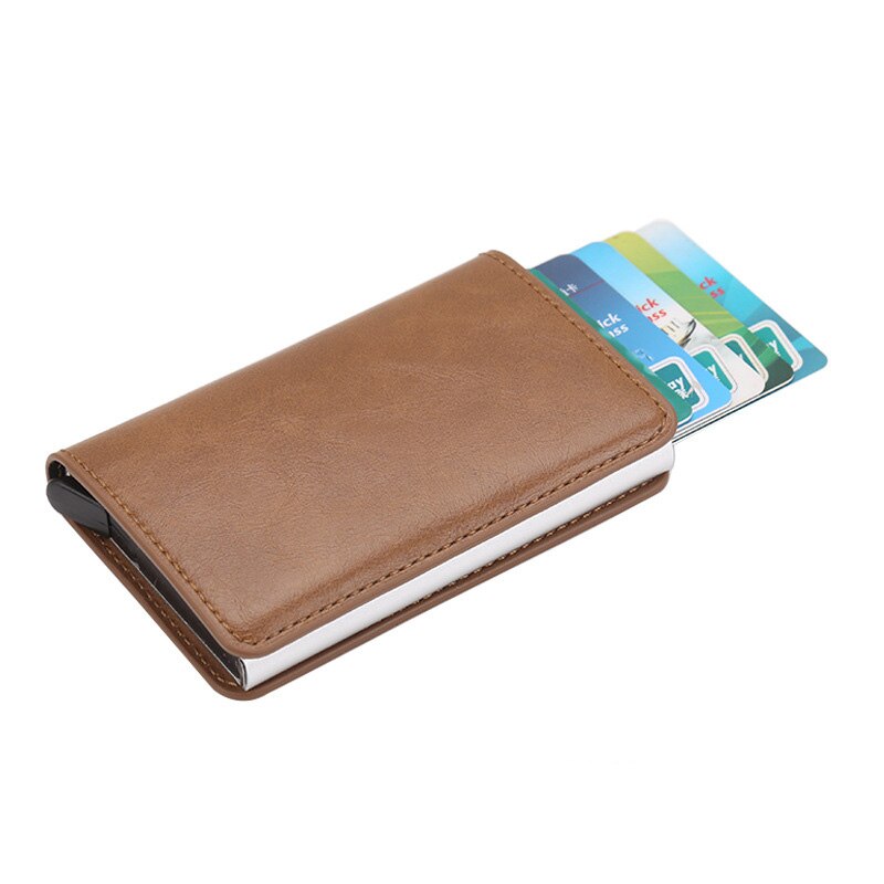 Taihaole Men Credit Card Holders Business ID Card Case Automatic RFID Card Holder Aluminium Bank Card Wallets: B-Khaki