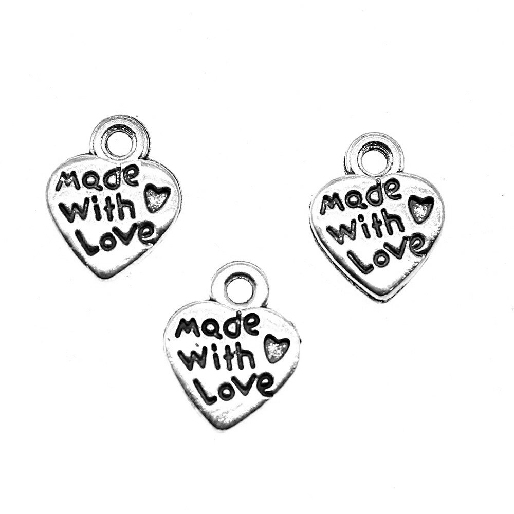 Wysiwyg 40Pcs Charms Hart Met Liefde Gemaakt 12X10Mm Tibetaanse Brons Zilver Kleur Hangers Antieke Sieraden Maken diy Handgemaakte Craft