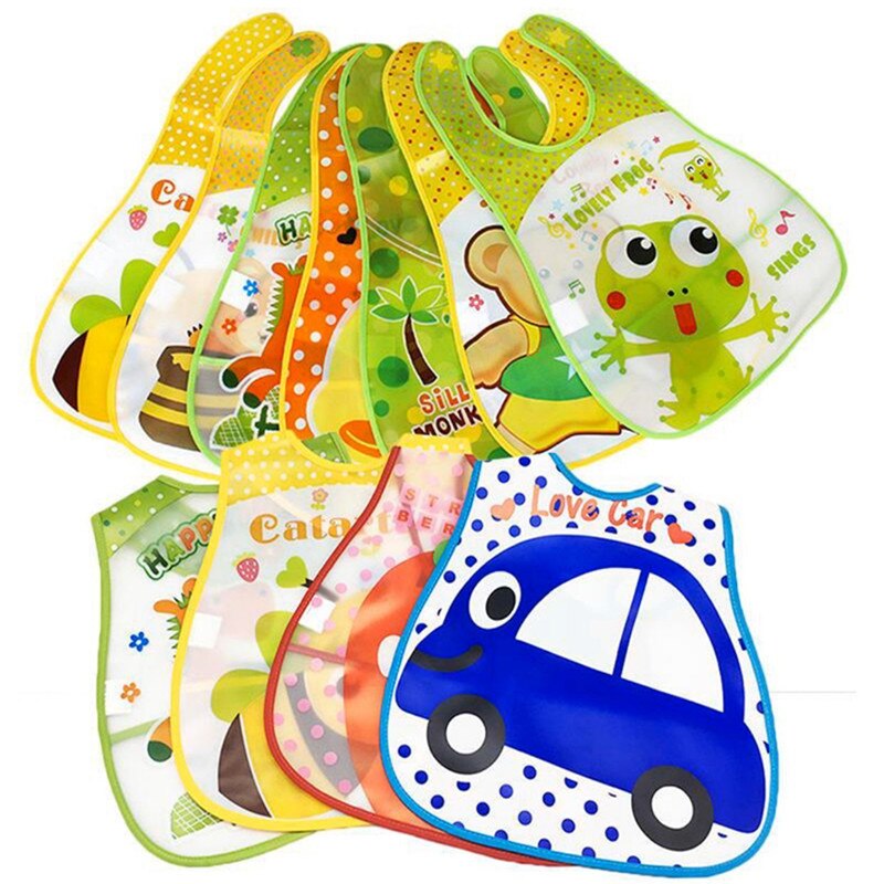 20 pc/lot Bébé Bavoirs Étanche Déjeuner Bavoirs Garçons Filles Nourrissons Bande Dessinée Motif Bavoirs Burp Chiffons pour Enfants Auto Alimentation Soins