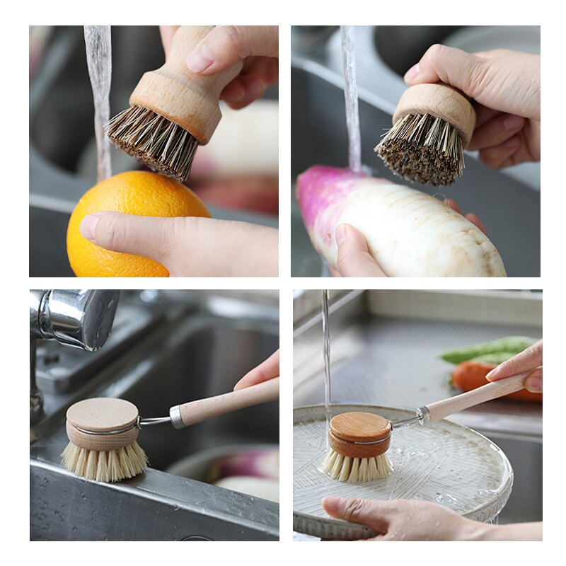 1PCS Kitchen Cleaning Brush Plant Based Made By Bamboo、Sisal、Ebow Coir For Kitchen、Bottle、Dish Cleaning Tools