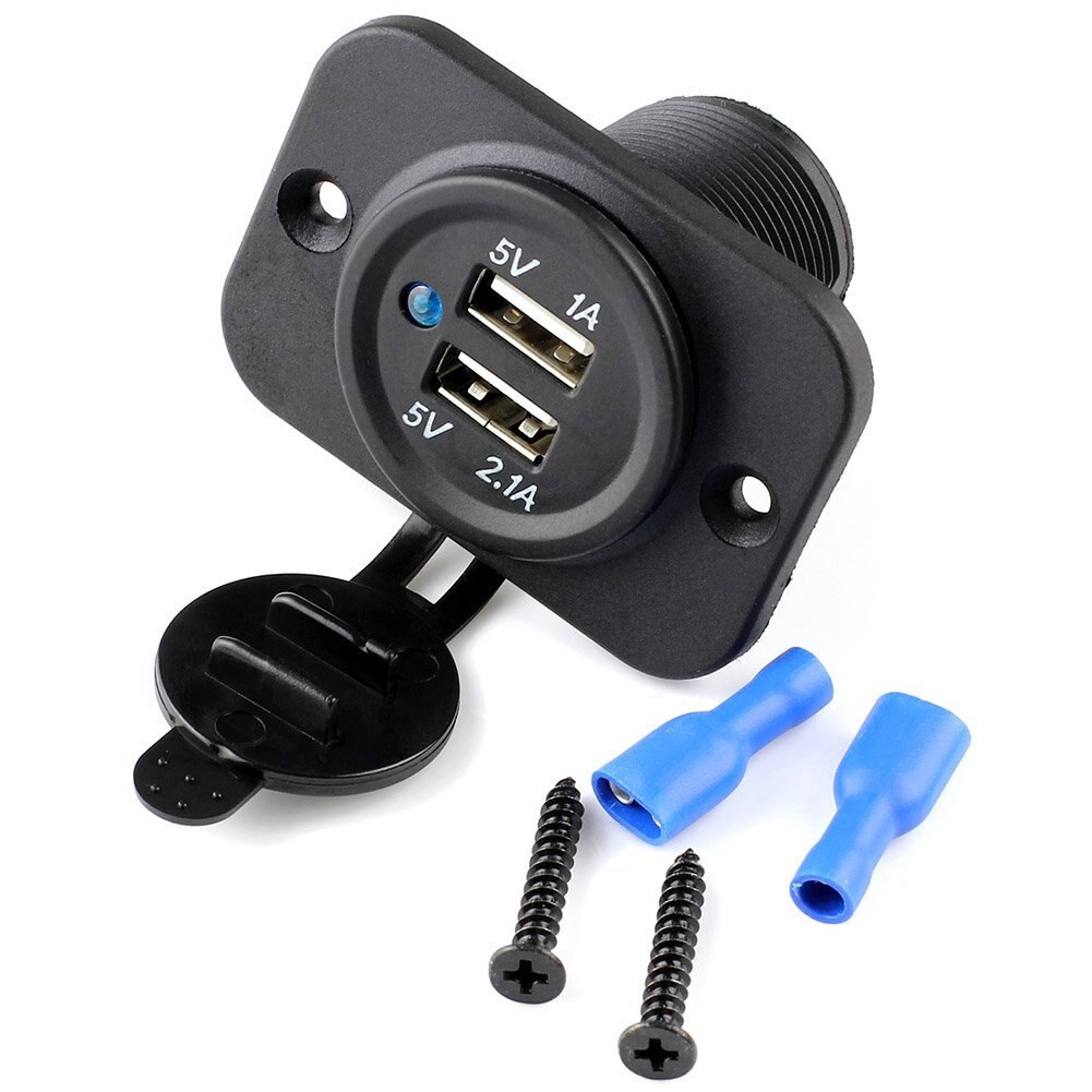 3.1A Dual Usb Adapter Oplader-Waterdicht Stopcontact 1A & 2.1A Voor Auto Boot Marine Motorfiets (Blauwe Led)