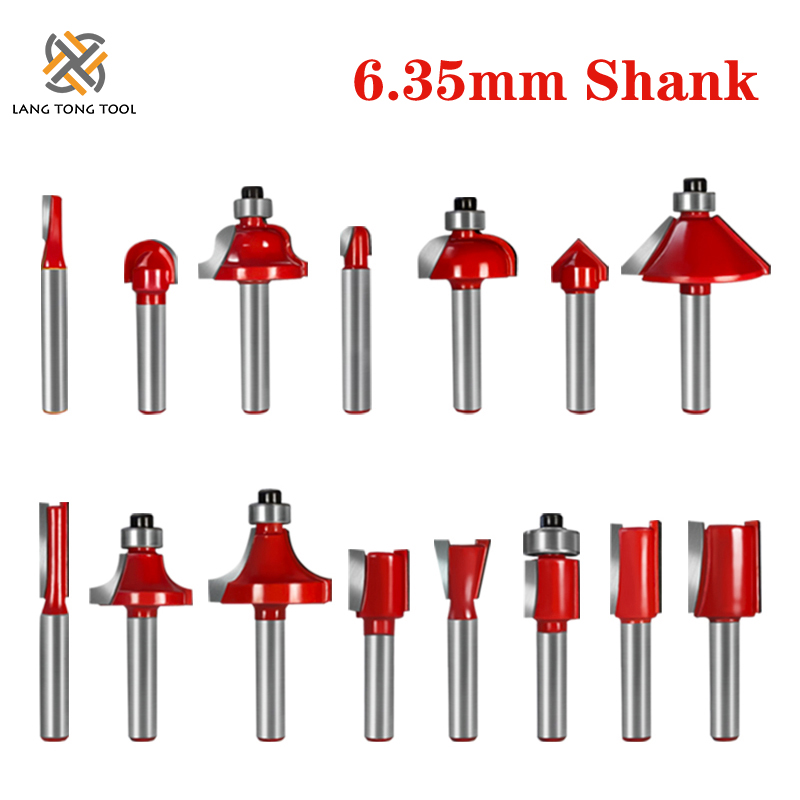 6mm/6.35mm/8mm 15Pcs Router Bit Set Trimming Straight Milling Cutter Wood Bits Tungsten Carbide Cutting Woodworking Trimming: 6.35mm No Wood Case
